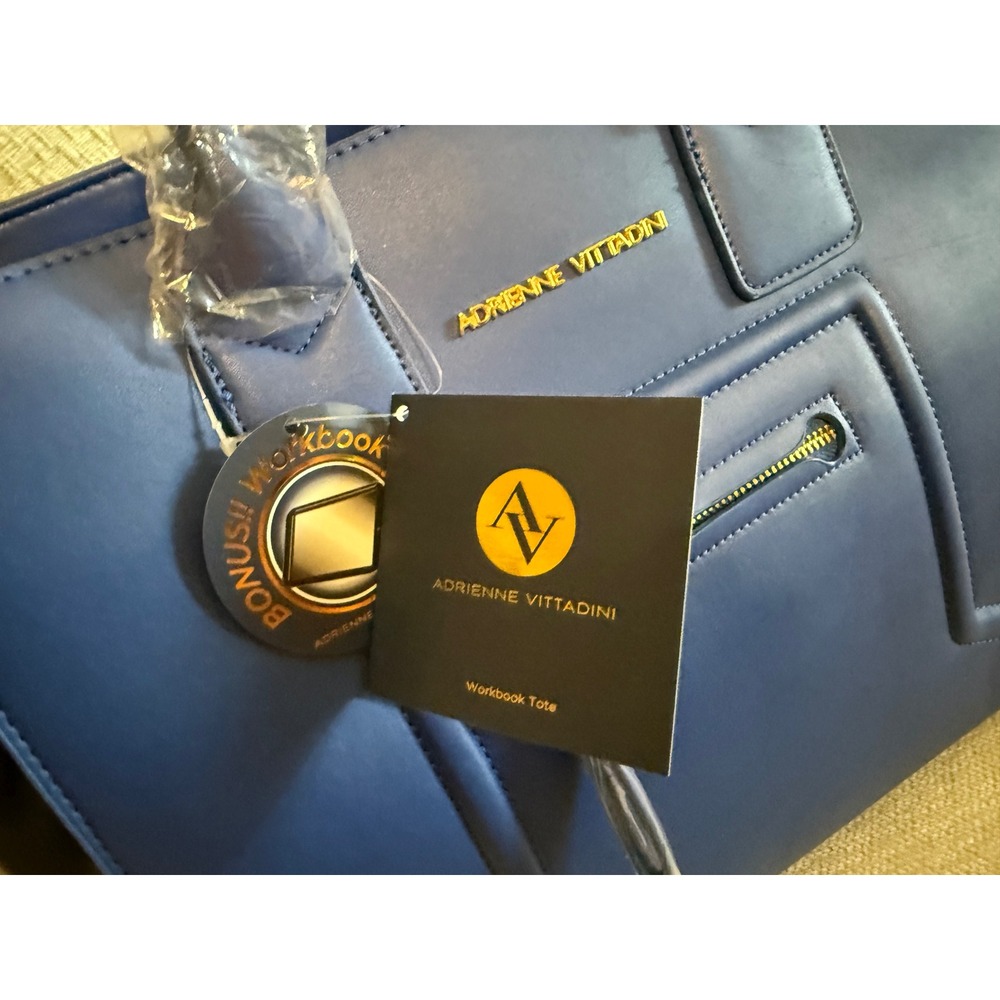 Adrienne Vittadini Tote Blue Black Gold Hardware New Business Travel Bag - Picture 2 of 13